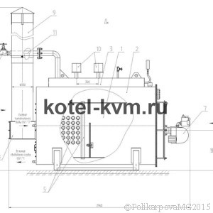 Чертеж газового парогенератора 300 кг/ч вид сбоку