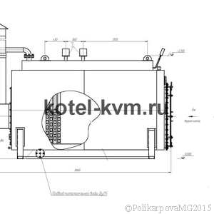 Чертеж парового котла 700 кг/ч мазутного вид сбоку